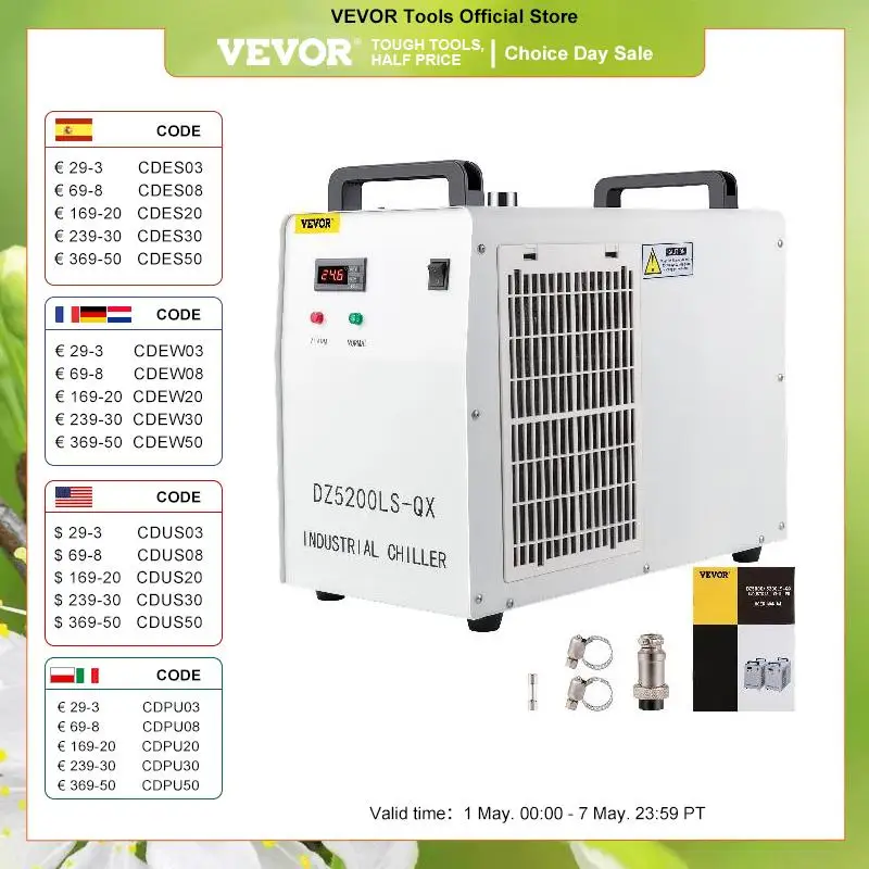 VEVOR CW-5200 CNC Laser Engraving Machine Chiller Thermolysis Industrial Water Cooler 130W/150W CO2 Glass Laser Tube Cooling