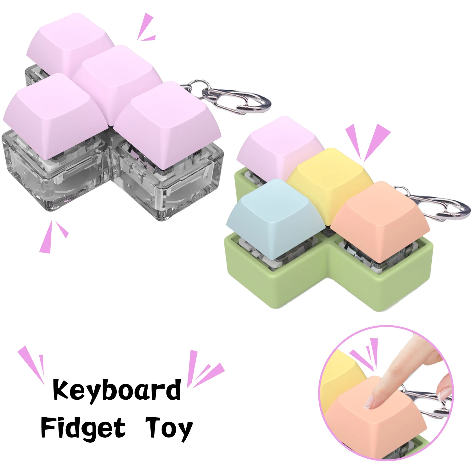 

4 Keys Mechanical Keyboard Axis Tester T-Shape DIY Keycaps Fidget Keyborad Button Finger Calming Stress Relief Toy Keychain