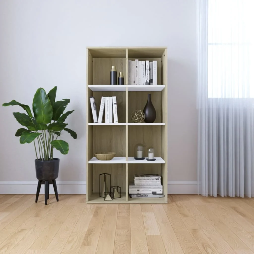 

Book Cabinet/Sideboard White and Sonoma Oak 26"x11.8"x51.2" Engineered Wood Office Furniture