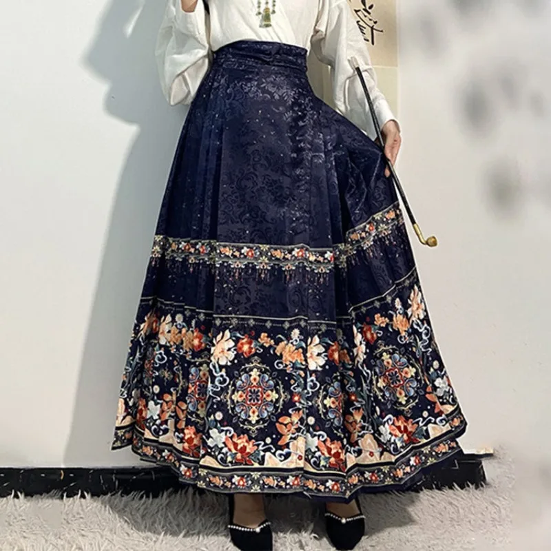 Women's Spring Autumn Floral Elastic High Waisted Sashes Geometric Printing Casual Loose Vintage Chinese Style Shirring Skirt hotend 500℃ high temperature 3d printing head wear resistant replacement dropship