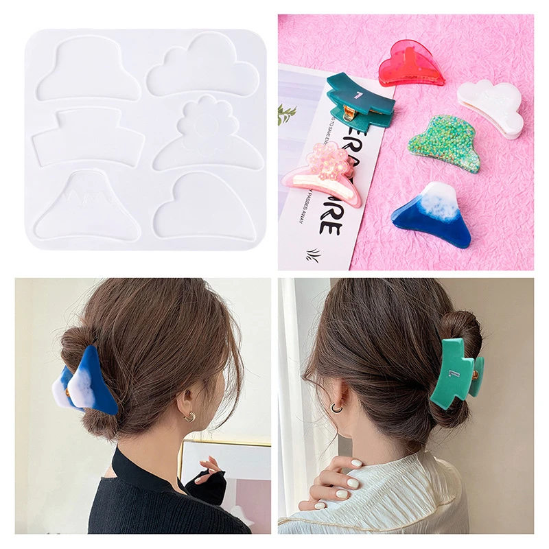 Hair Claw Clips Epoxy Molds with Metal Hair Clips Silicone Molds for Epoxy Resin DIY Jewelry