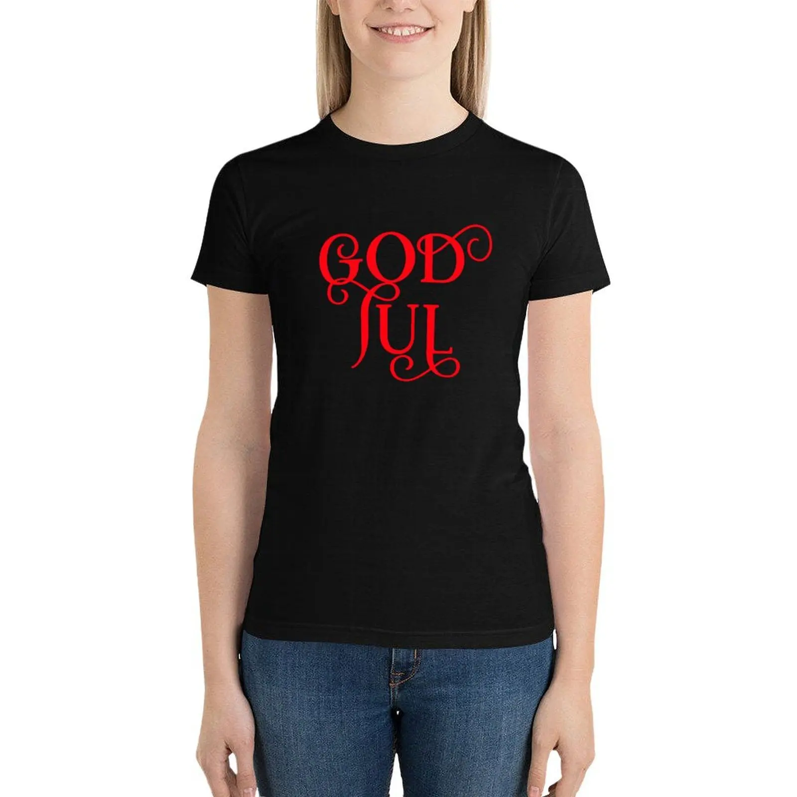 God Jul Merry Christmas in Scandinavia Red T-Shirt Blouse funny Women's t-shirt