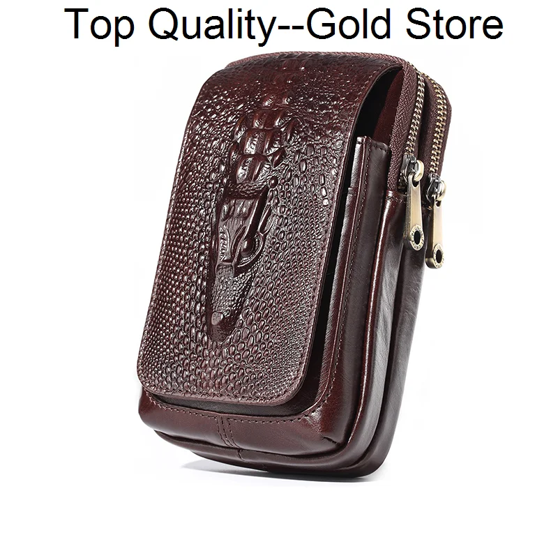 

Genuine Leather Cell/Mobile Phone Cover Case Bags Crocodile Grain Pocket Purse Casual Men Hip Belt Bum Hook Bag Fanny Waist Pack