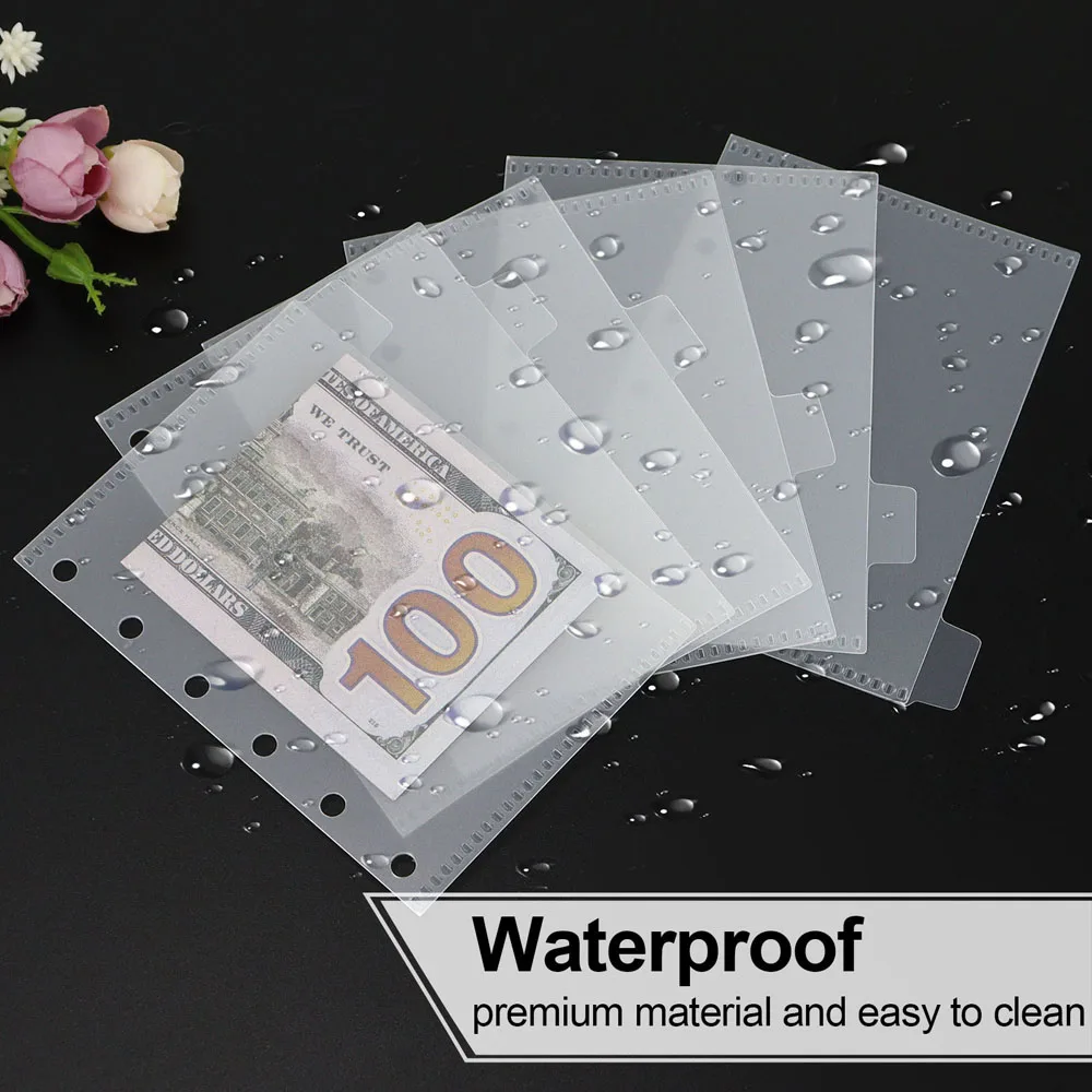 A7 5Pcs Binder Pockets Binder Zipper Folders for 6 Ring Notebook Divider Page Waterproof PVC Leaf Document Filing Bag 3