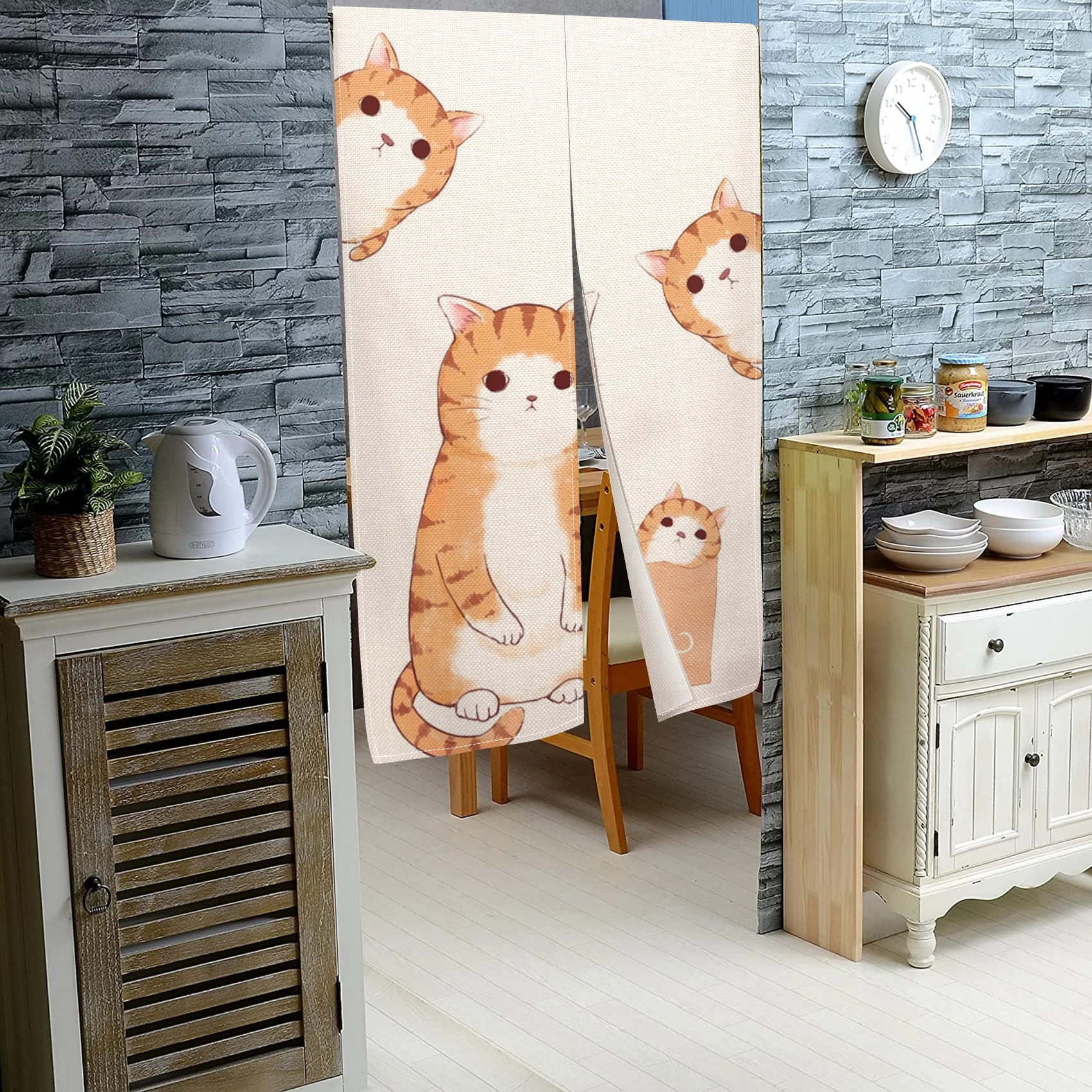Japanese Noren Curtains Cartoon Cat Kitchen Bathroom Bedroom Entrance Hanging Opaque Partition Blackout Split Short Door Curtain 2