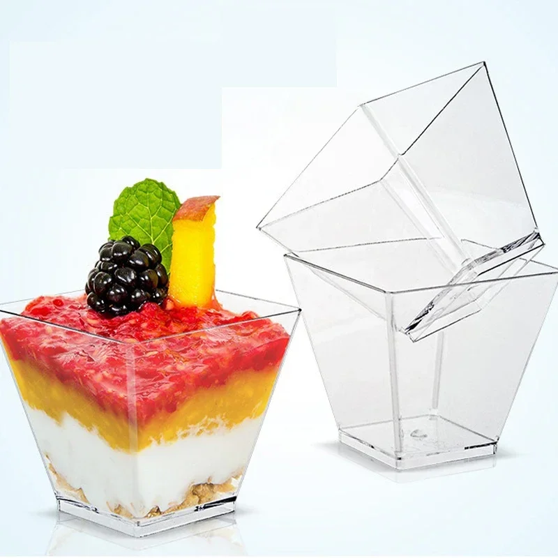Disposable Plastic Cups Mousse Ladder Shaped Cup Pudding Dessert Cake Appetizer Jelly Yogurt Mousse Baking Cup