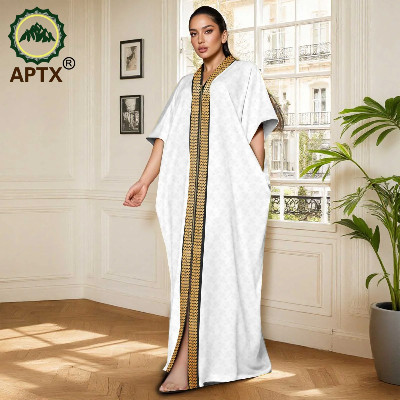 فستان كافتان فضفاض للنساء من APTX، عباءة إسلامية أ...