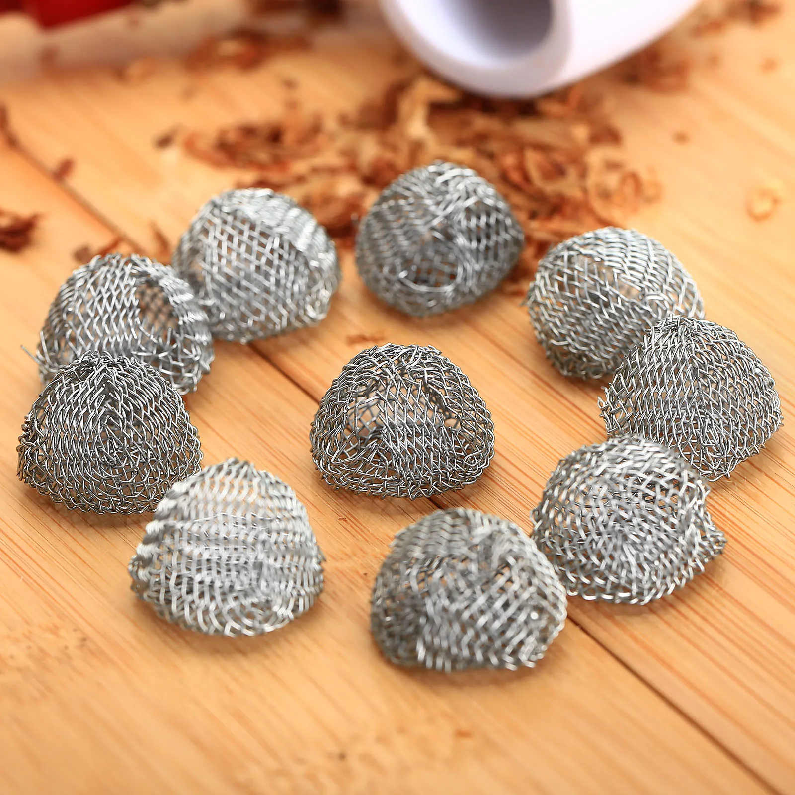 50Pcs 15/16/17/18/19/20mm Tobacco Ball Filter Burn Mesh Ball Hollow Smoke Pipe Metal Promote Combustion Support Net Silver Tool 2