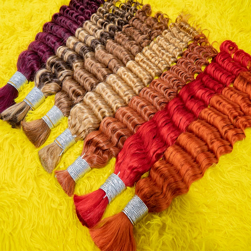 Human Hair Colored Bulk For Braiding Deep Wave Horse Ponytail Hair No Weft Raw Human Extension 45-75 cm