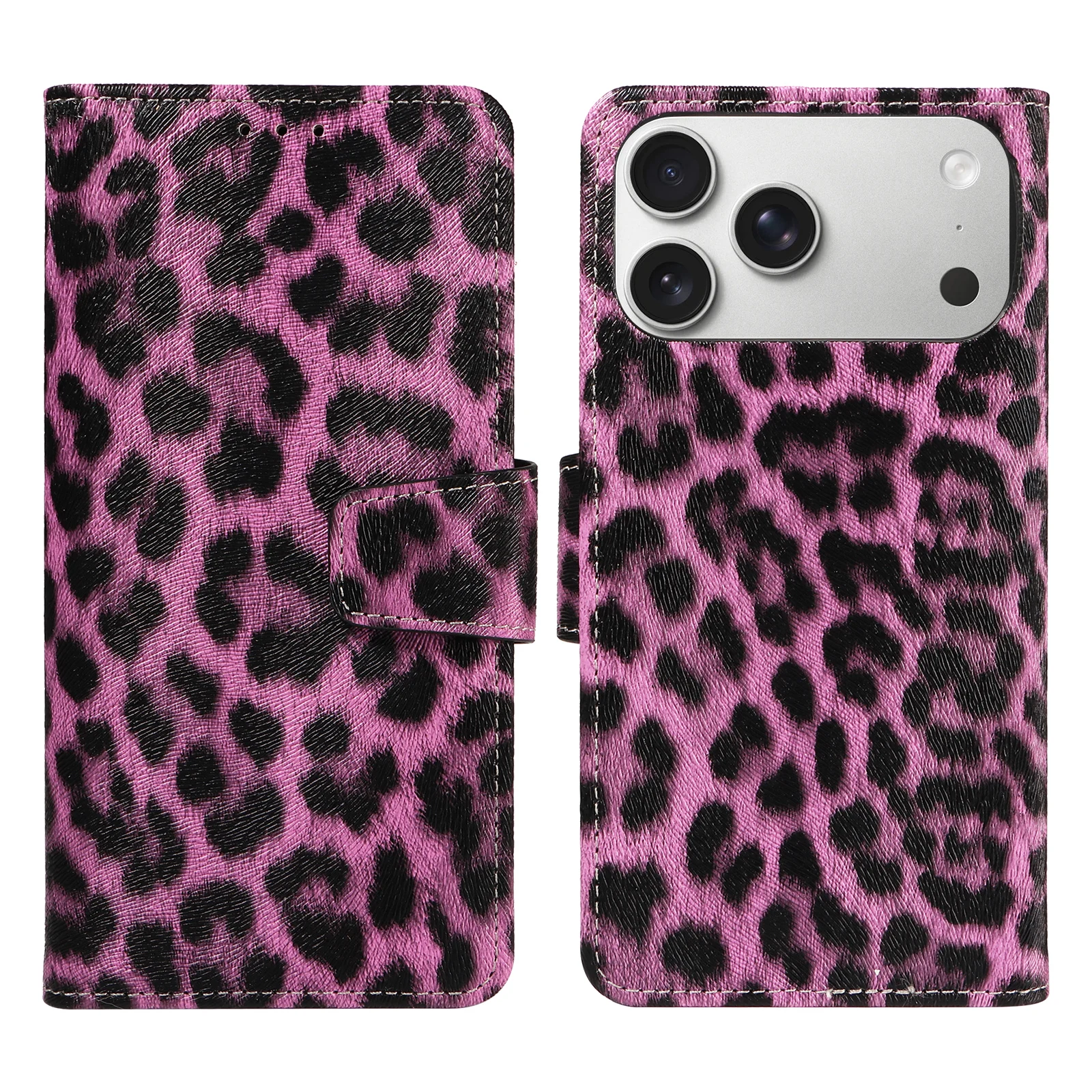 Leopard Print Magnetic Stand PU Leather Phone Case - Anti-Drop Protection Cover