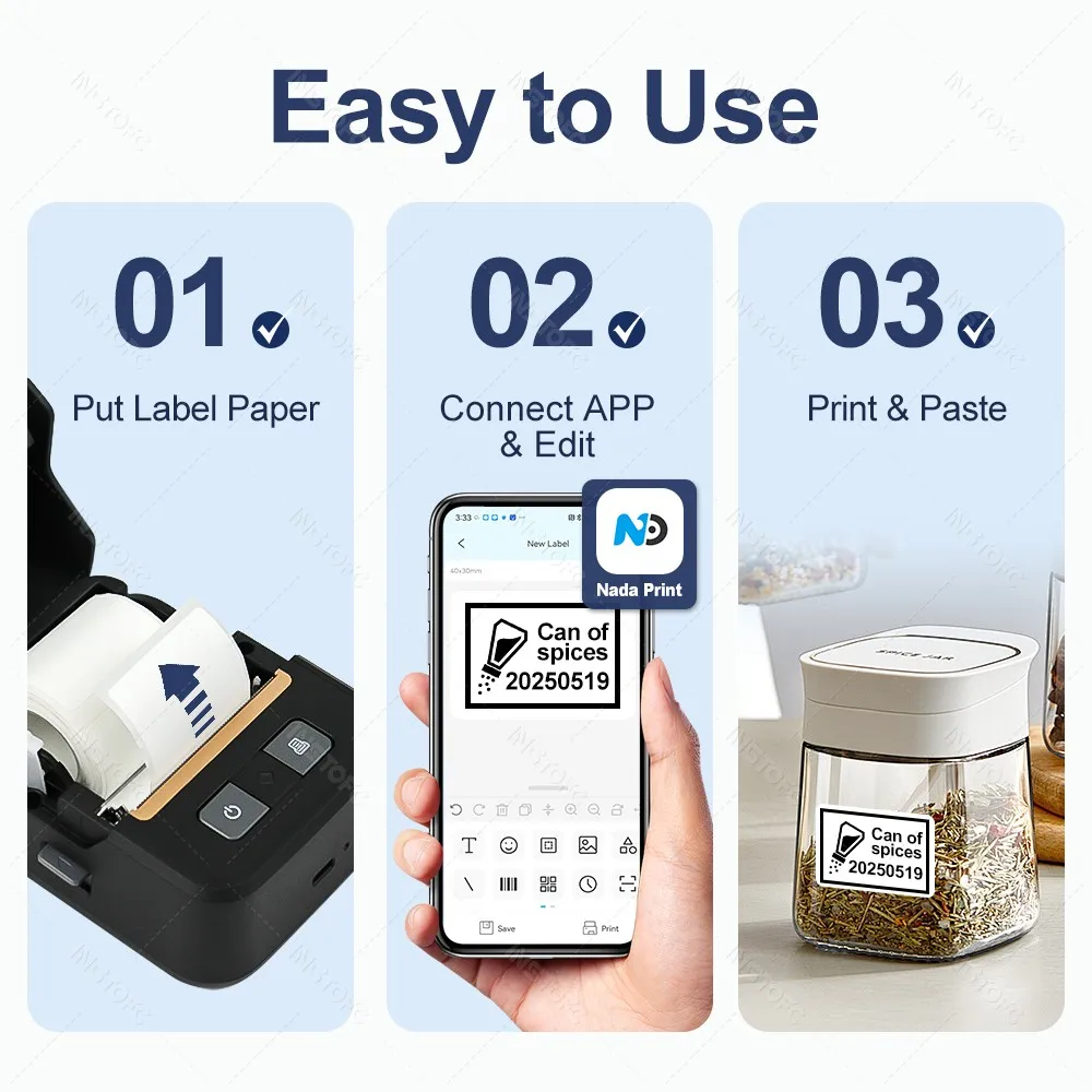 N20 Portable Mini Label Printer Thermal Adhesive Sticker Print Maker Inkless Pocket Bluetooth Machine White Color Paper Rolls