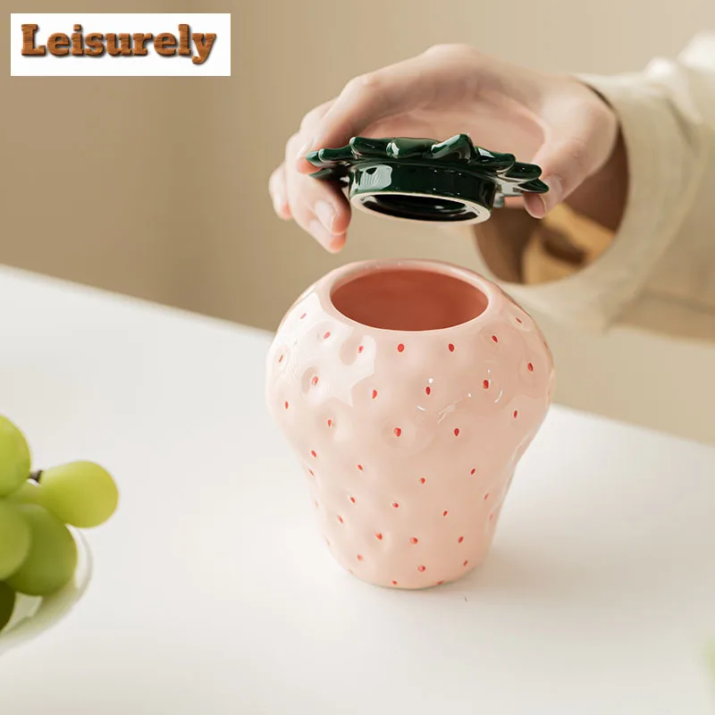 Creative Strawberry Ceramic Vase Zen Flower Insert Flower Basket Plant Pot Household Flowerpot Chinese Tea Set Accessories Gift