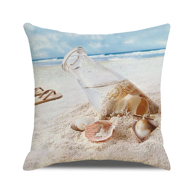 2022 Beach Pillowcase Shell Sea Thread Printing Cushion Cover Square Pillowcase Sofa Chair Linen Pillowcase Home Decor 45X45CM 