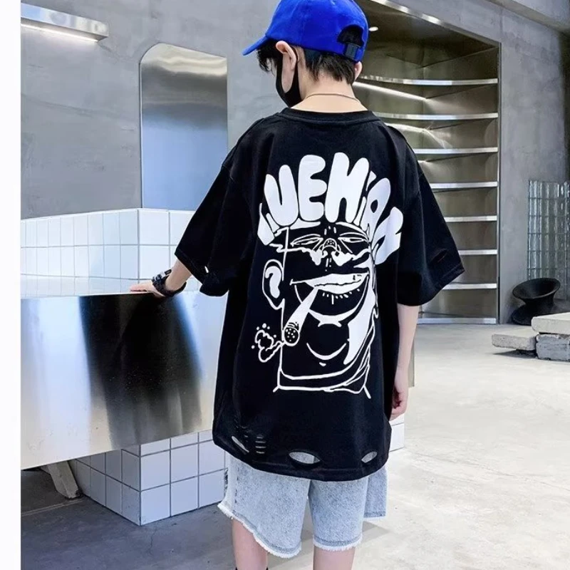 Summer Kids Clothes Streetwear Fashion Korean Version O-Neck Cartoon T Shirts Cotton Tops Boys Clothes Short Sleeve Kids T Shirt