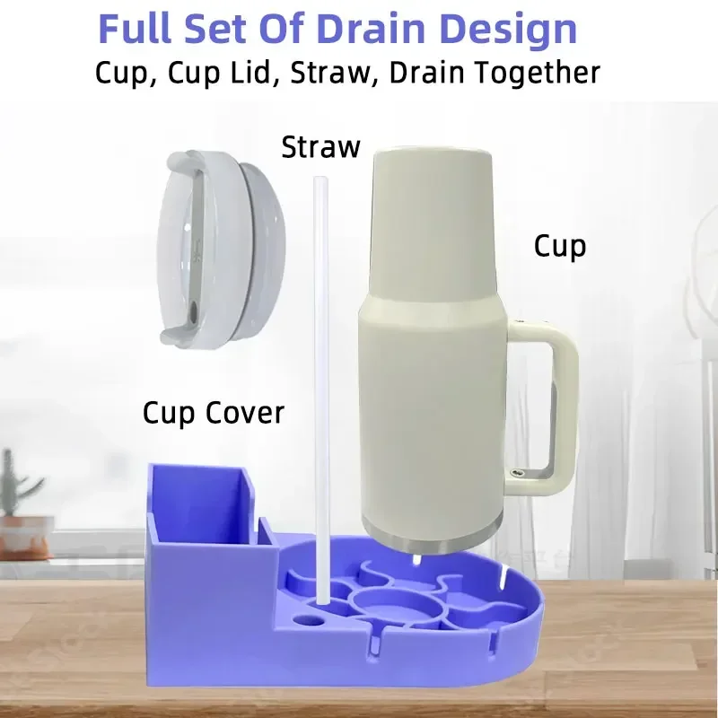 Silicone Drain Rack Water Mug Draining Drying Organizer Drain Holder Stand for Stanley Cup 30/40oz Useful Home Kitchen Supply