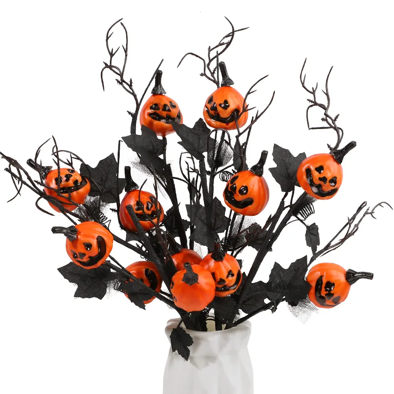 1/3/5Pcs Halloween Branches Artificial Pumpkin Maple Leaf Stem Flowers Halloween Party Decoration For Home DIY Vase Photo Props