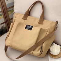 Urban Minimalist Female Student Large Capacity Commuting Horizontal Canvas Single Shoulder Diagonal Cross Portable Tote Bag 2