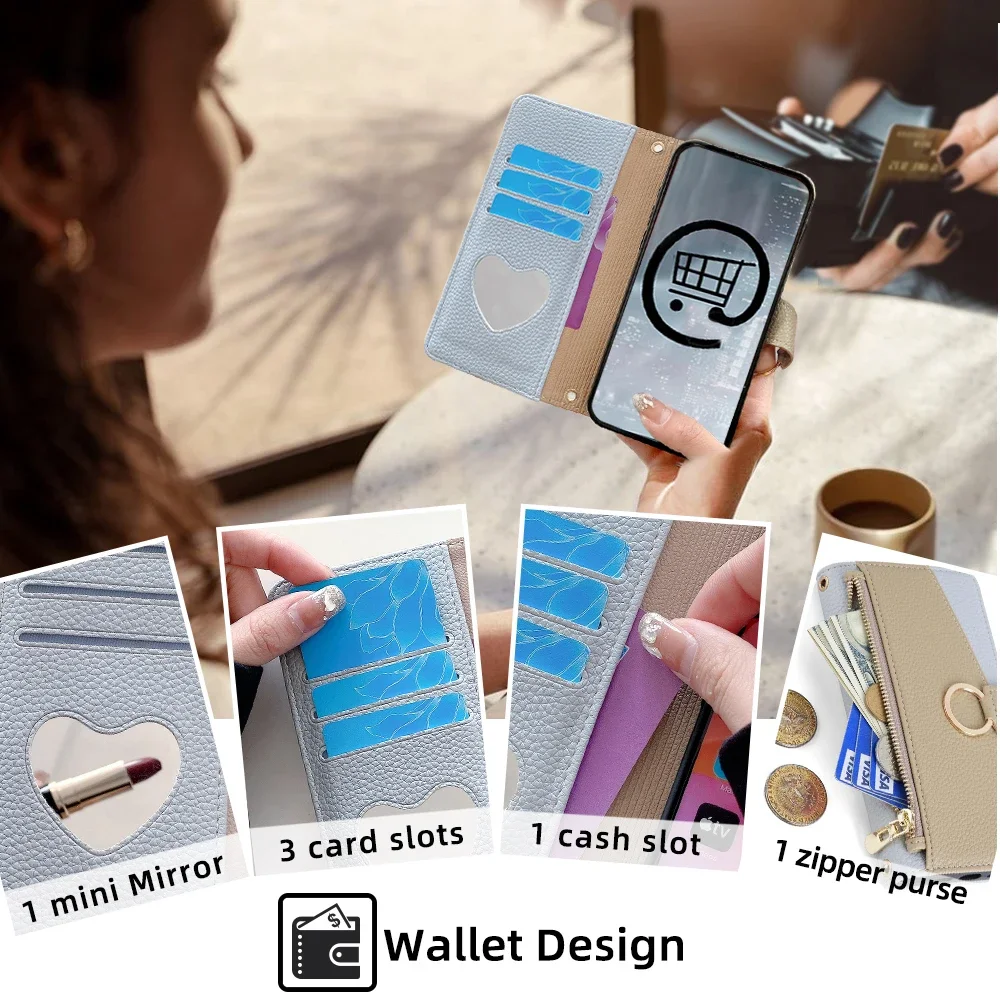Luxurious Crossbody Leather Wallet Phone Case with Metal Chain