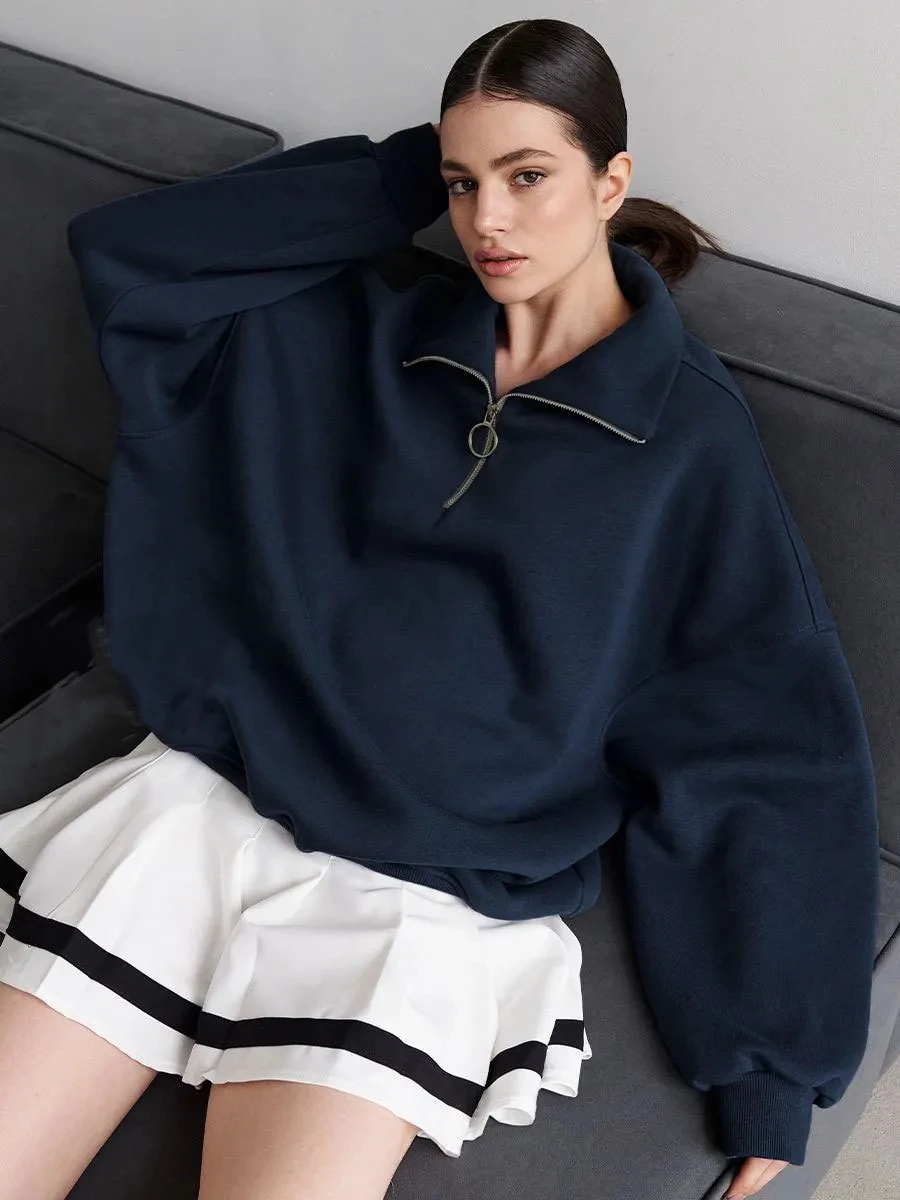 Women's Oversized Warm Fleece Sweatshirts Winter Thick Quarter Zip Up Loose Pullovers Unisex Matching Sweatshirt Streetwear
