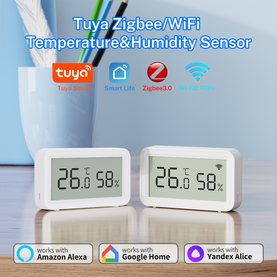  Tuya Zigbee3.0 WiFi Temperature Humidity Sensor InDoor For Smart Home APP Remote Control Work with Alexa Home Assistant Z2MQTT 