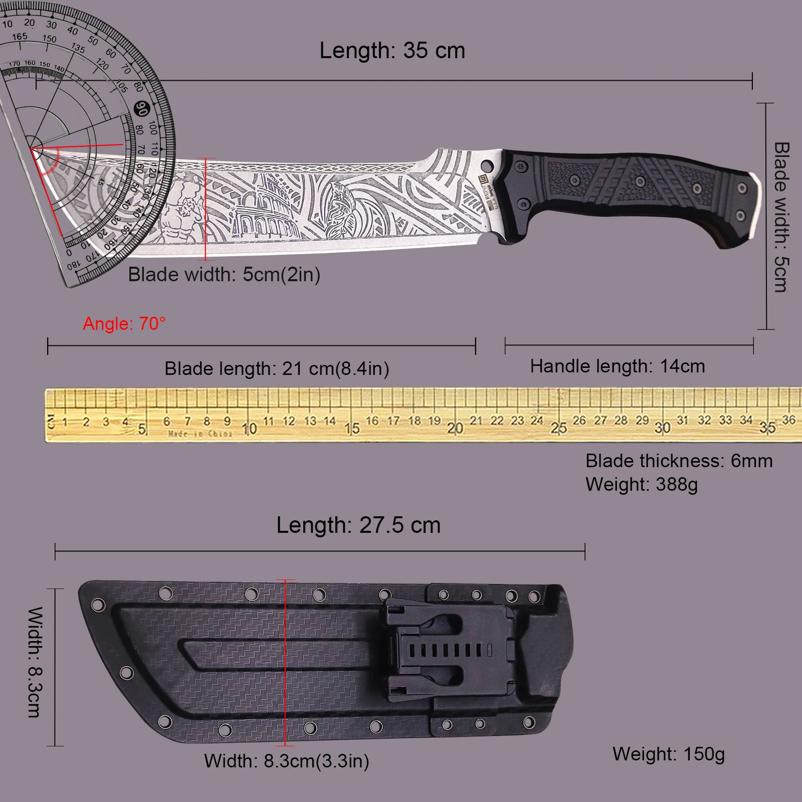 WPKOPYA US (Roman Warrior) multi-purpose farm tool knife, outdoor camping logging knife, jungle tree cutting knife, bamboo knife 5