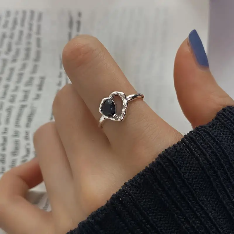 

Модные Серебристые черные открытые кольца с фианитом в форме сердца для женщин женское свадебное обручальное серебристое женское Винтажное кольцо изящные ювелирные изделия