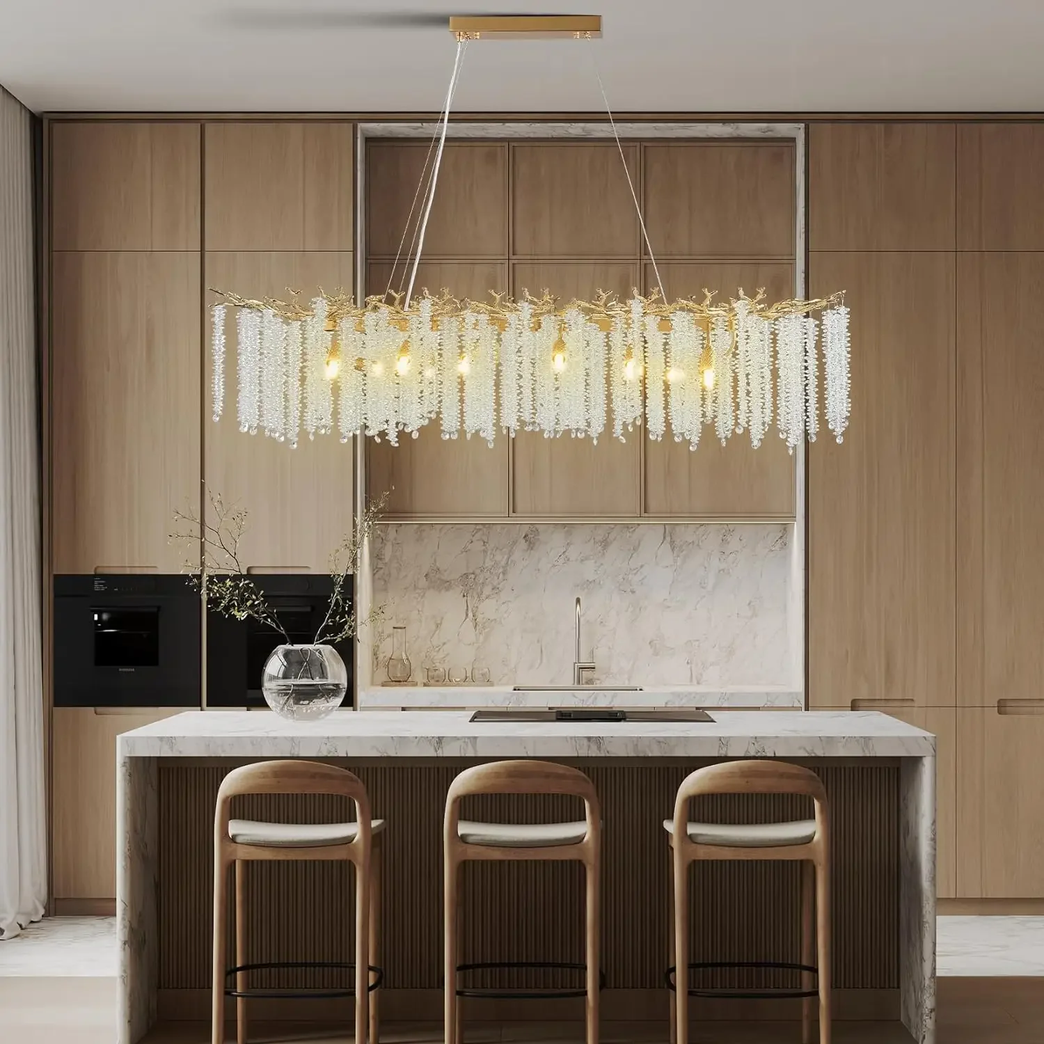 Kristall Kronleuchter Baumzweig Design | Goldener Art Deco Lüster D60cm