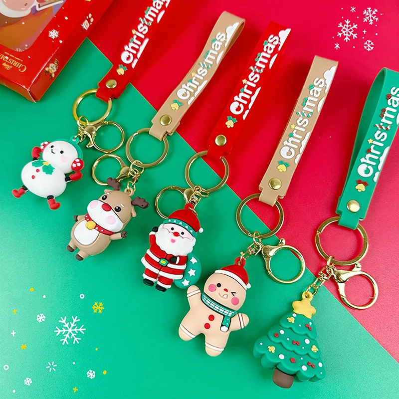 

Christmas Gifts Silicone Keychain Christmas Tree Snowman Gingerbread Man Elk Santa Claus Pendant Cute Soft Rubber Doll Keyring