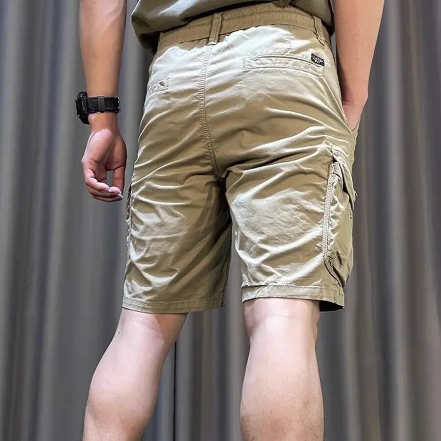 주머니가 있는 남성용 짧은 바지, 녹색 단추 카고 반바지, 우아하고 크고 큰 럭셔리 옴므, 나일론 인기 코튼 와이드, 신제품