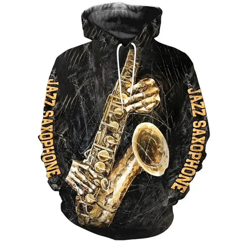 thumbnail image 1 of Sudadera con capucha para hombre, diseño de saxofón, estampado 3D, tendencia urbana, hip hop, otoño, manga larga, ropa de hombre de gran tamaño, 1 of 5
