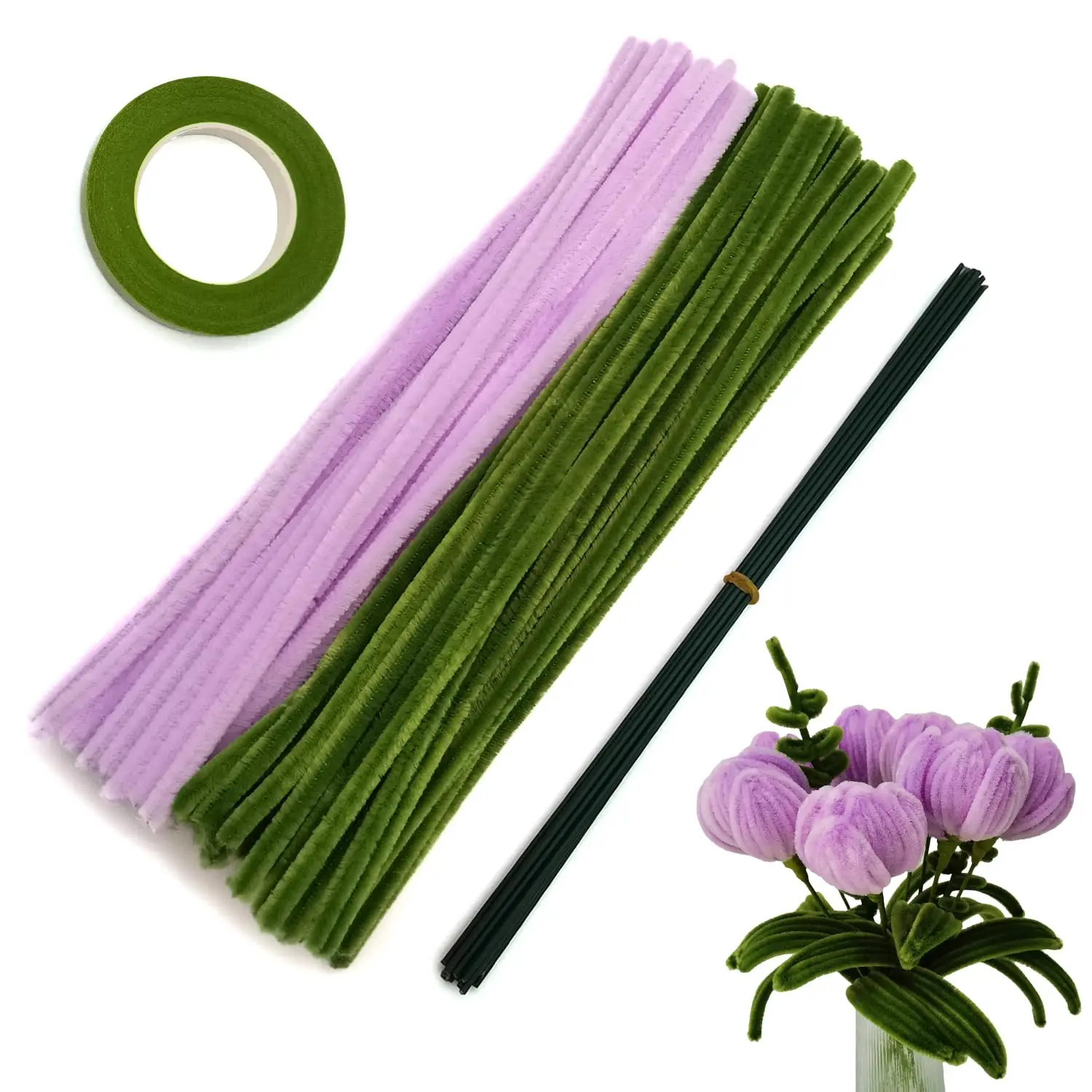 221 Pcs Craft Pipe Clearners Flower Set,Chenille Stem Pipecleaner Kit for Craft Tulip Bouquet Making,DIY Projects and Hol