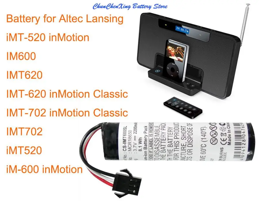 Cameron Sino 2200Mah Batteria Mcr18650 Per Altec Lansing Im600, Imt620, Imt702