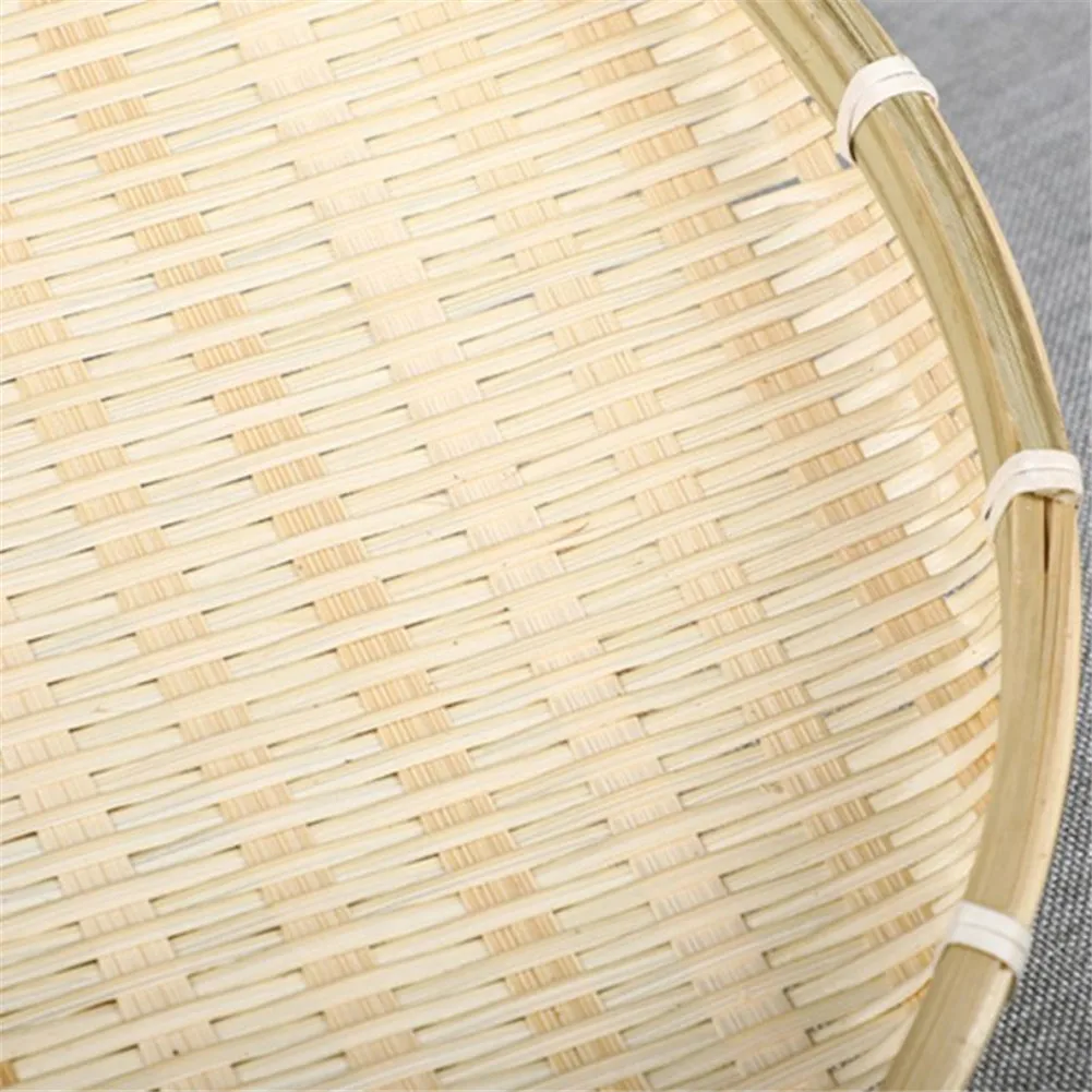 Bamboo Woven Basket Tray Flat Wicker Round Fruit Basket Woven Food Storage Shallow Tray Decorative Serving Tray for Home Kitchen 4