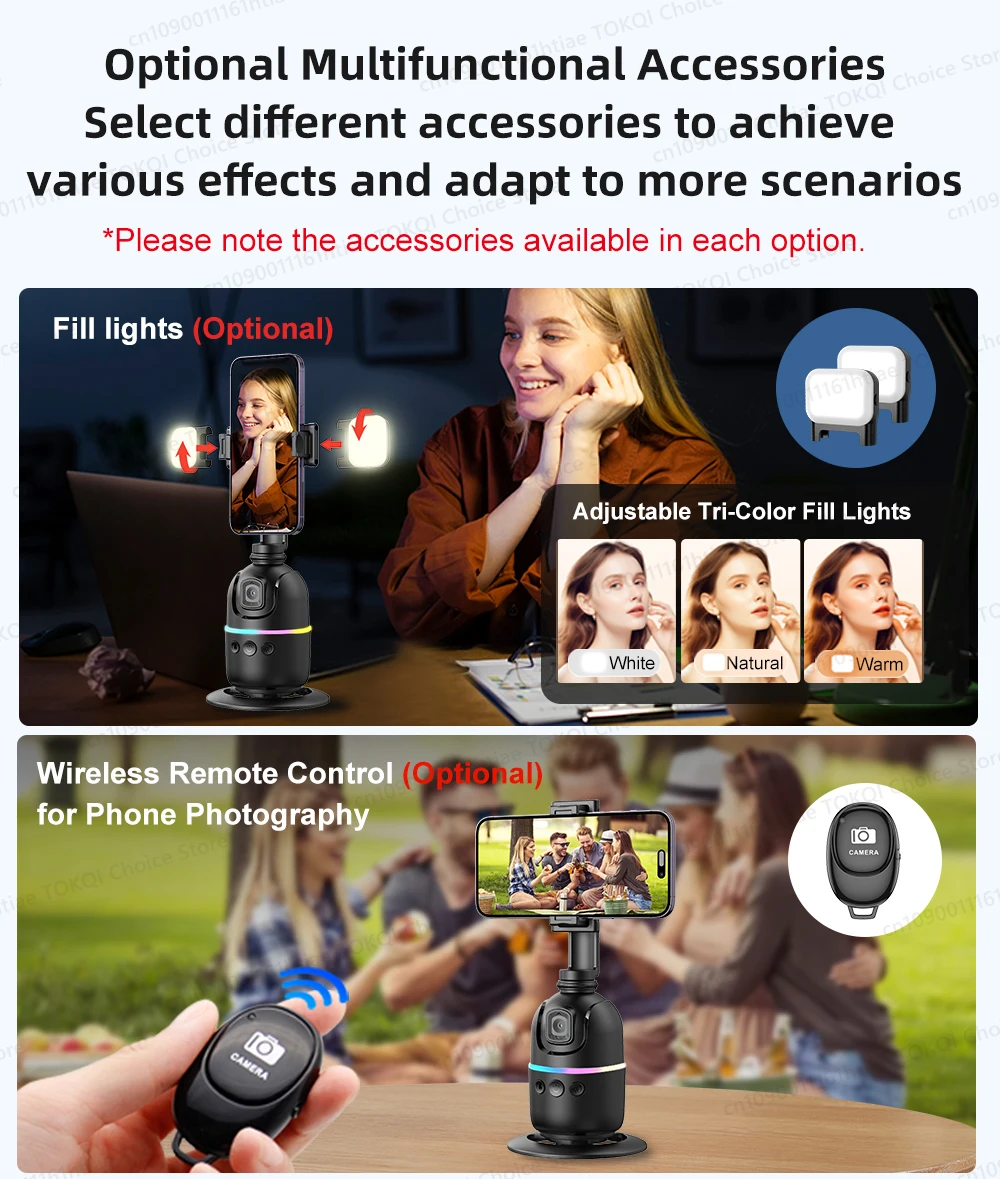 Description Picture 2 of itemTOKQI-P03 Auto Face Tracking Gimbal AI Smart 360° Rotation Desktop Phone Holder for Smartphone & Action Camera Vlog Stabilizer