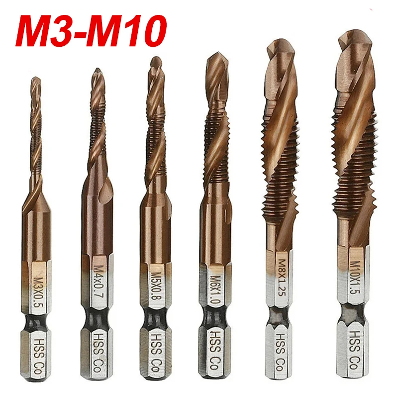 M3-M10 M35 HSS-CO Cobalt Screw Tap Drill Bits Metric Combination Tap Bit 1/4