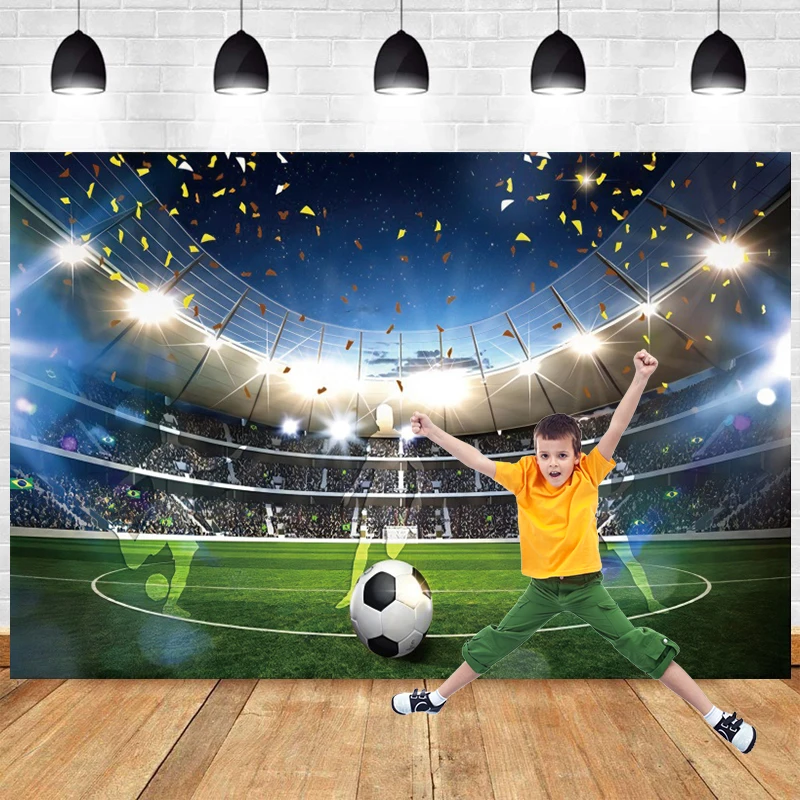 

Football Backdrop for Birthday Smash Cake Party Kids Boy Blue Sports Field Soccer Theme Photography Background Custom Cover Prop