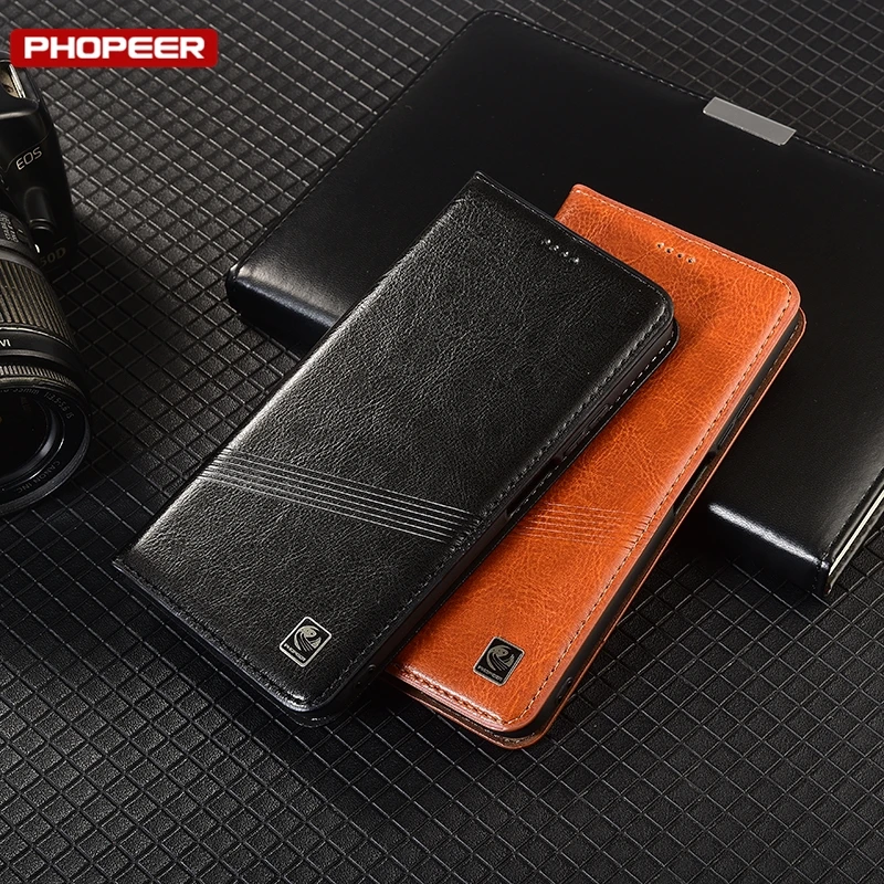 Elegant Genuine Leather Magnetic Wallet Flip Cover - Luxury Phone Case