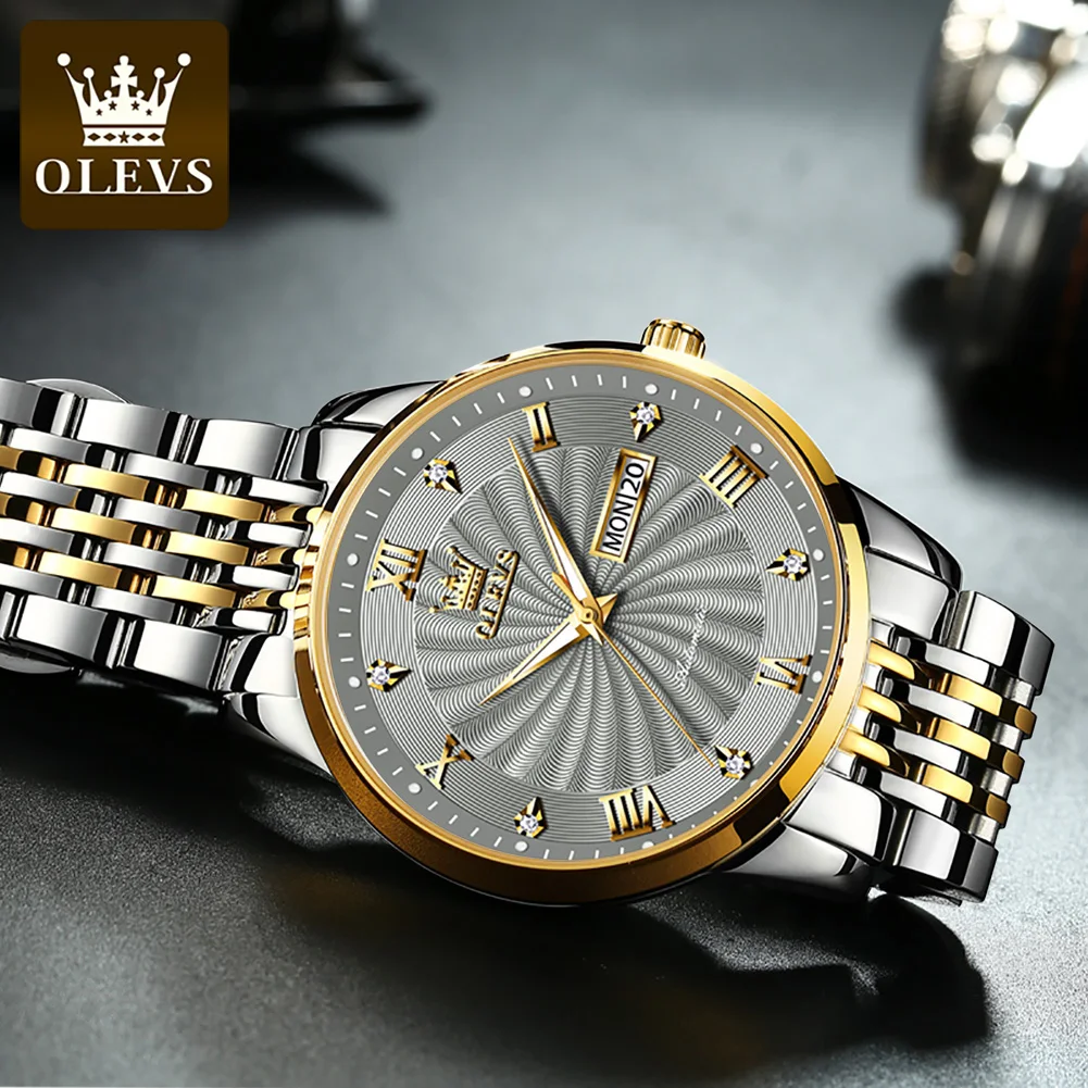 OLEVS Fashion Grey Mechanical Watch for Men Sport Stainless Steel Waterproof  Mens Watches Top Brand Luxury Relogio Masculino