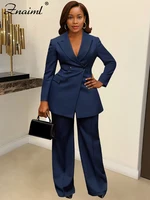 Znaiml طقم بدلة بليزر نسائي غير رسمي معاطف ضيقة بأكمام طويلة وسراويل مستقيمة قطعتين ملابس عمل أنيقة للمكتب والخريف 2