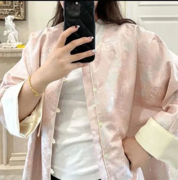 Sports Jacket New Chinese jacquard short jacket female spring and fall national style improved Tang loose pink blouse