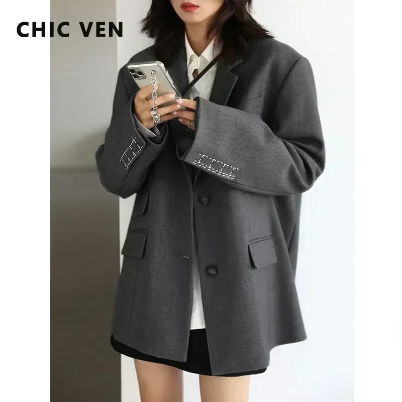 829717-f1ede0.jpg CHICVEN Women Office Lady Blazer Cuff Embroidery Wide Shoulder Twill Suit Women's Autumn Ladies Outerwear Stylish Tops - Image 1