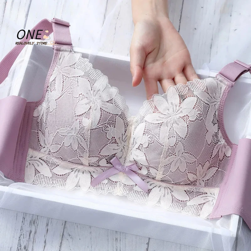 

Sexy Lace Women Bra Large Size Push Up Bra Flowers Bow Adjustable Bra Without Underwire Full Cup D E Bras for Women Lingerie