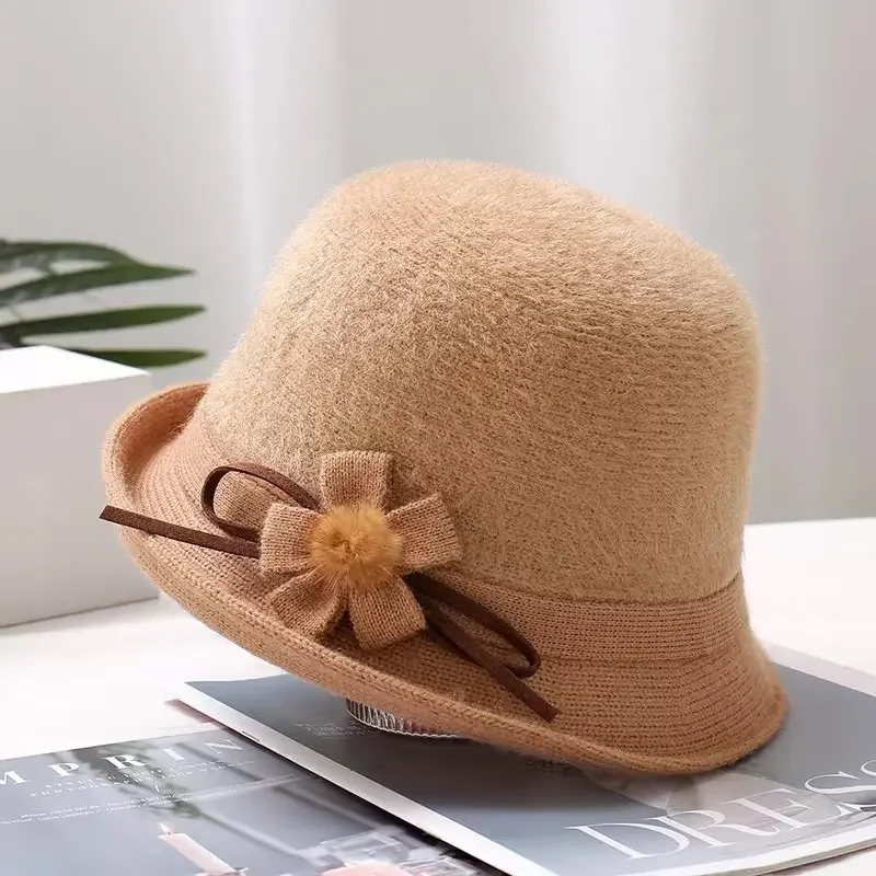 Woolen Felt Bucket Hats Ladies Bowler Fashion Vintage Elegant Bows Basin Hat Fisherman Hat British Winter Church Female