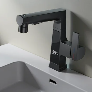 ก๊อกน้ำห้องน้ำแบบดึงออกได้ ปรับระดับความสูงได้ น้ำร้อนน้ำเย็น พร้อมหน้าจอดิจิตอลอัจฉริยะ ก๊อกน้ำแบบรูเดียวสำหรับอ่างล้างหน้า แบบยืดหดได้ G3/8 G1/2 2