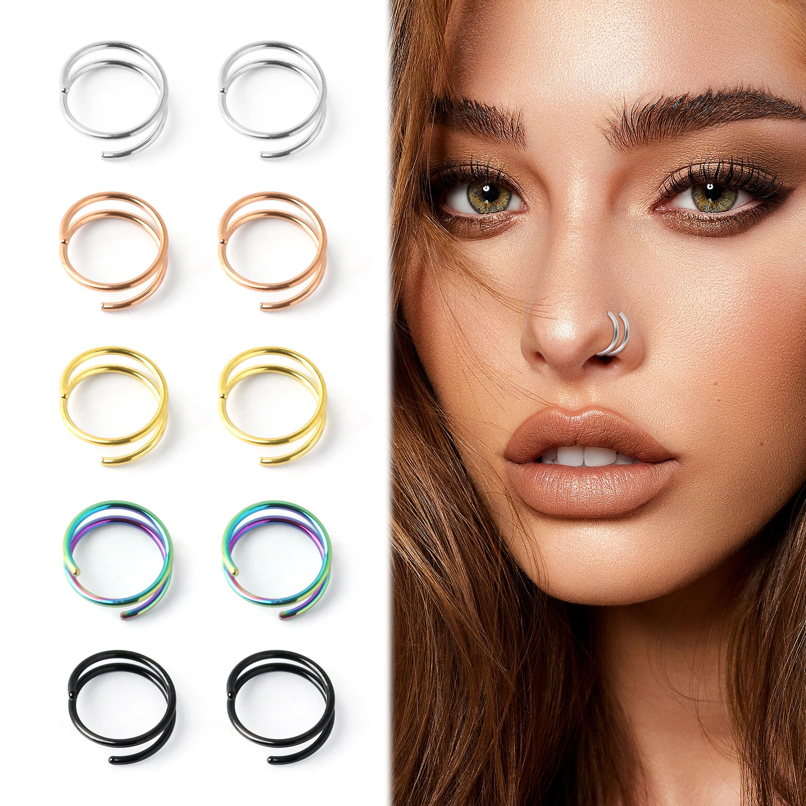 1pc Stainless Steel Spring Nose Piercing Earrings Fashionable Stainless Steel Nose Ring Minimalist Punk Piercing Jewelry