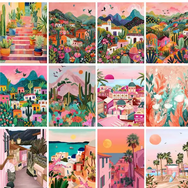 Gatyztoire bricolage peinture à l'huile par numéros Kit paysage rose peinture acrylique par numéros bricolage numéros peinture Art sur toile par numéros 1