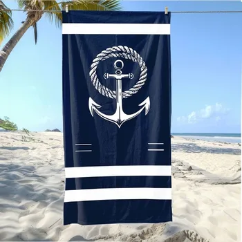 Asciugamano da spiaggia blu navy con design di ancoraggio e corda: il tuo essenziale da spiaggia definitivo! Adatto per asciugamani, asciugamani da bagno, asciugamani da spiaggia 1