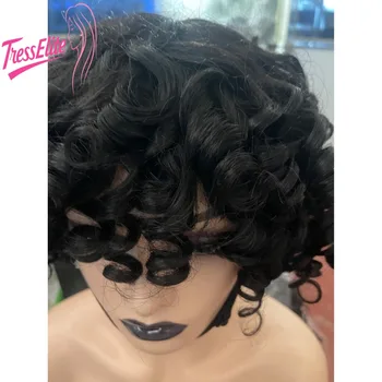 Parrucca corta riccia per capelli umani Colore naturale Aspetto realistico Texture morbida Facile da applicare Durevole Riutilizzabile Vergine brasiliana Remy