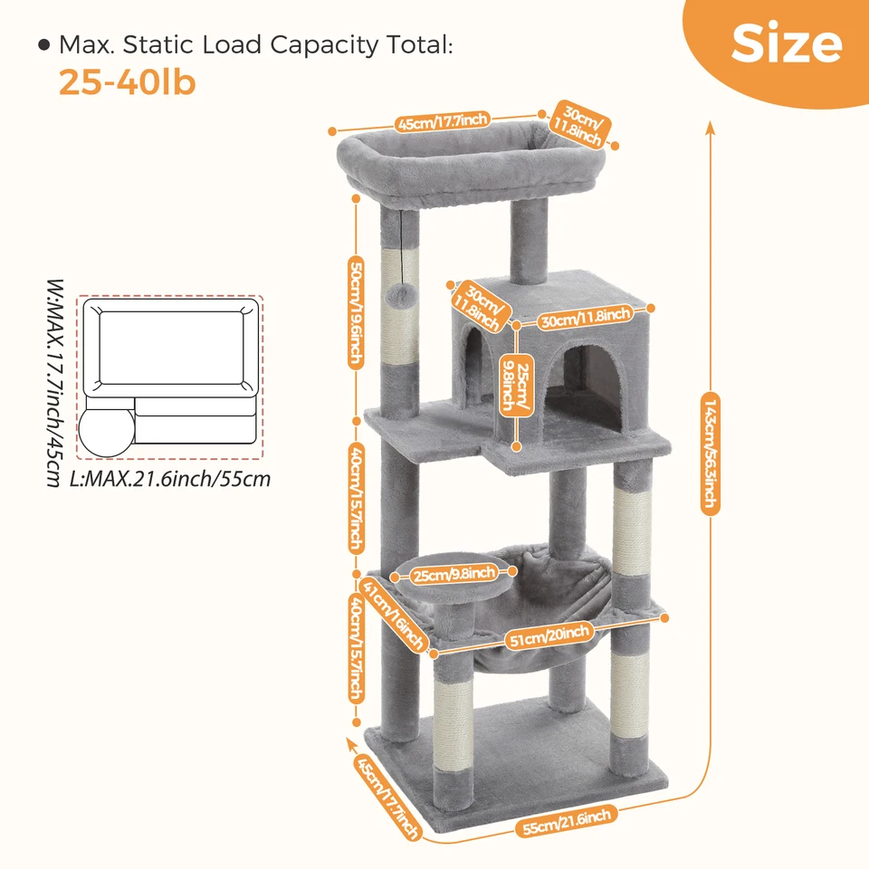 PawVibeTrend 52in Cat Tree Tower For Large Indoor Cats - Large Multi-Level House