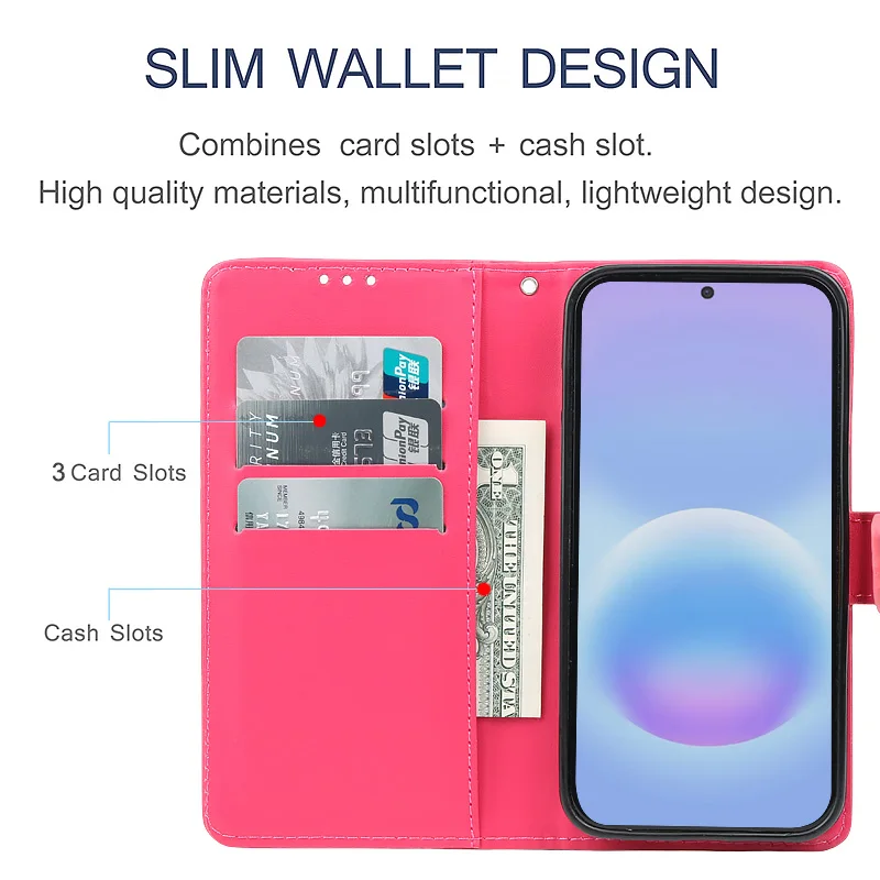 Luxury Leather Flip Wallet Phone Case with Card Holder and Holster